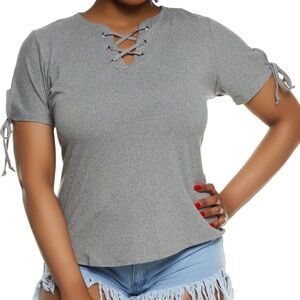 Plus Size, Gray Lace-Up Women's Top, Size 1X